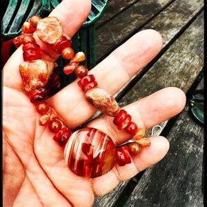 Red Carneluan, Sunstone Necklace